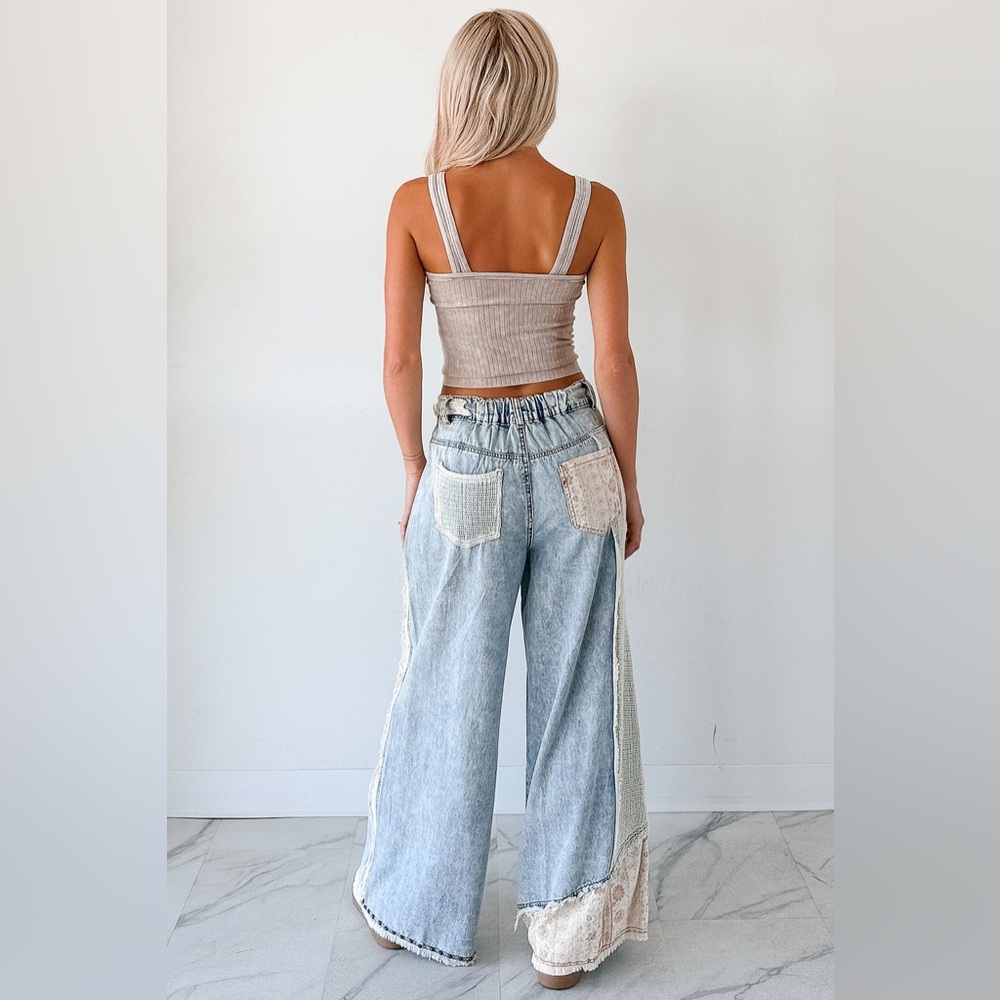 POL Light Blue Patchwork Wide-Leg Jeans - Picture 8 of 14